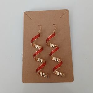 Fashion Jewelry Gold and Red Twisted Earrings